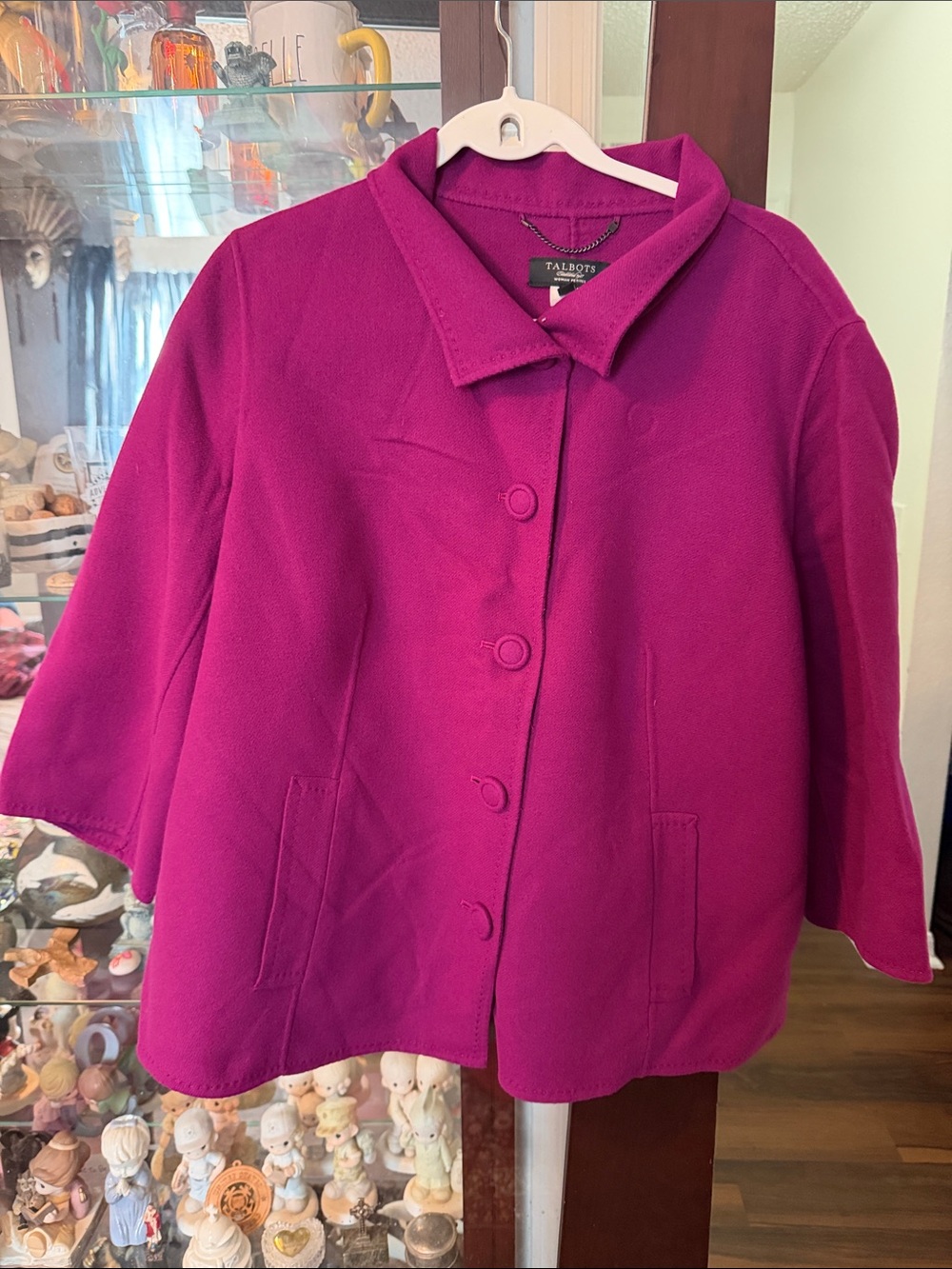 Talbots Fuchsia Wool-Blend Button Cape Jacket. Woman’s Petite.